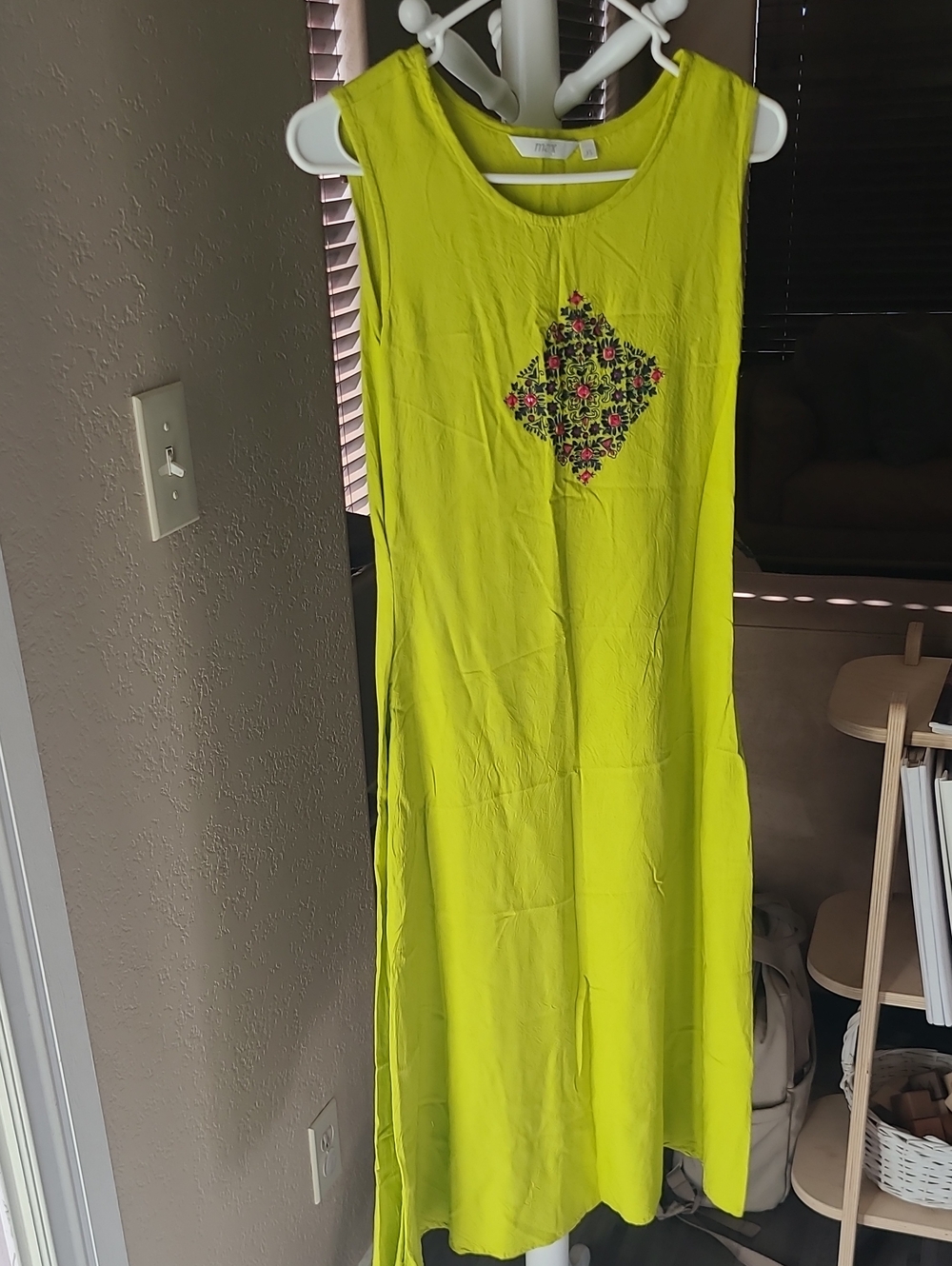 Lime Green Embroidered Sleeveless Maxi Dress